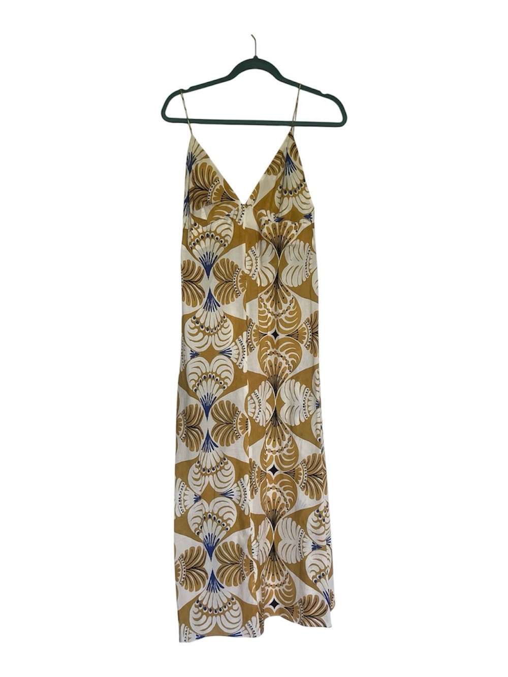 Zara Sleeveless V-Neck Printed Maxi Dress - Mustard/White